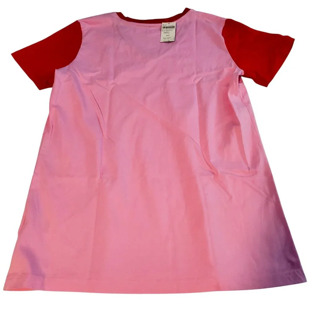 Lands End Womens V-Neck Colorblock T-Shirt Size XS Pink & Red Cotton